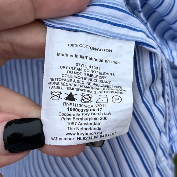 Tory Burch Ariana Blue Striped Cotton Top Size XS - Picture 8 of 8